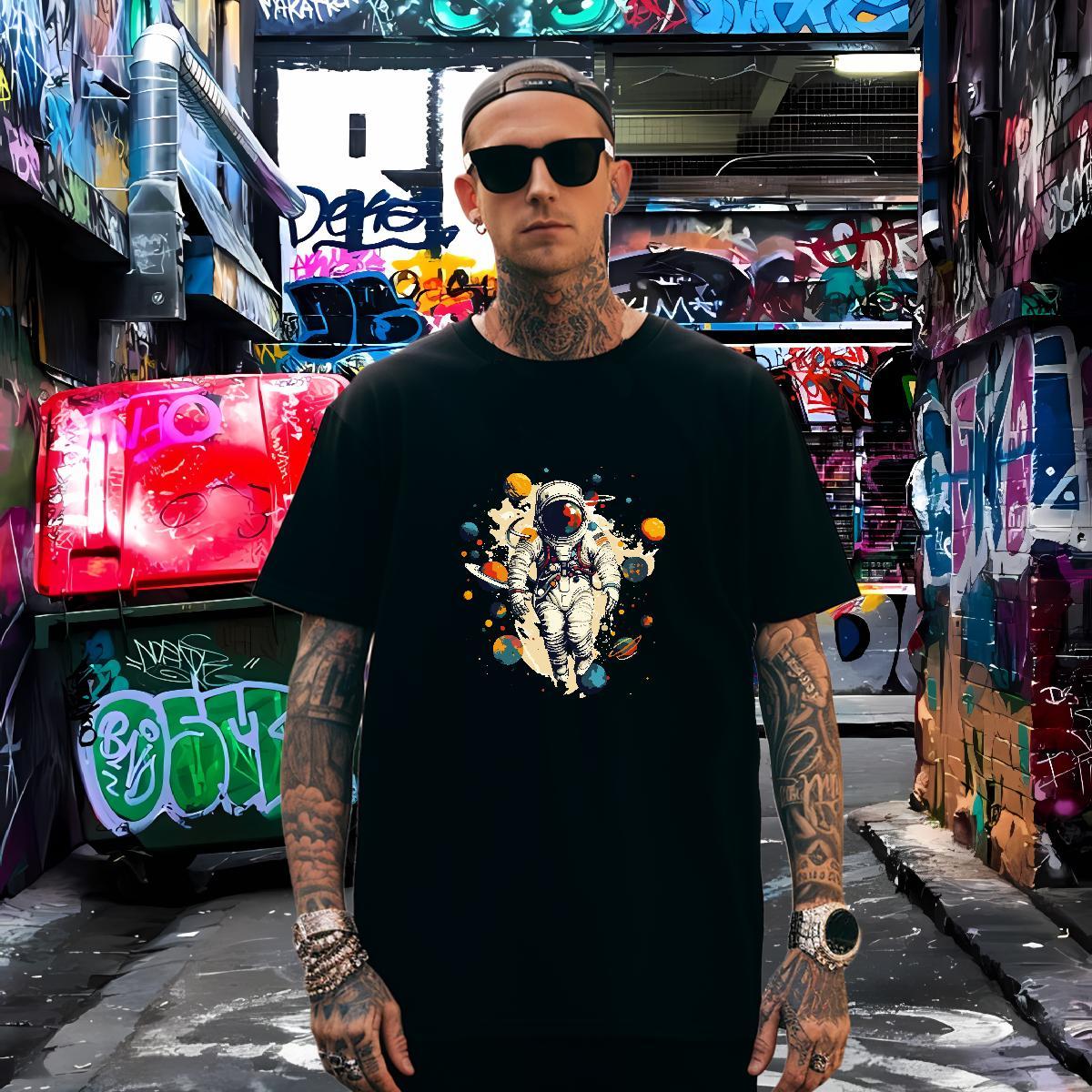T-Shirts for Men 100% Cotton 230g universe Spring Summer Breathable Short Sleeve DIY Logo Oversized Men Tees DIY Customized Classic Tops