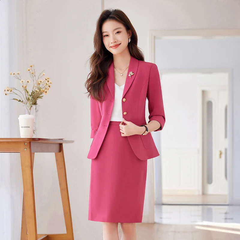 Naviu Office womens tight fitting French twopiece set half sleeved single chest short jackettight 2piece 240812