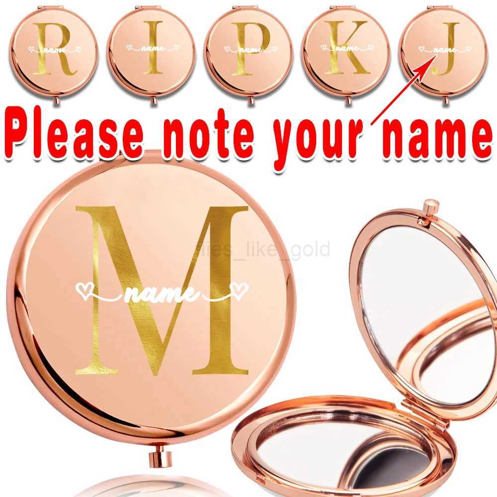 Customized Name Pocket Double sided Makeup Mirror Folding Metal Mirror Portable Handheld Magnifier Outdoor Makeup Tool W240813