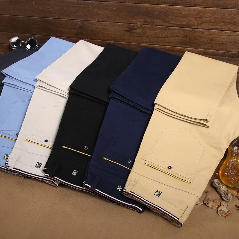 Classic Style Men Spring Summer Thin Casual Pants Fashion Business Cotton Solid Color Office Trousers High Quality Men Trousers 240813