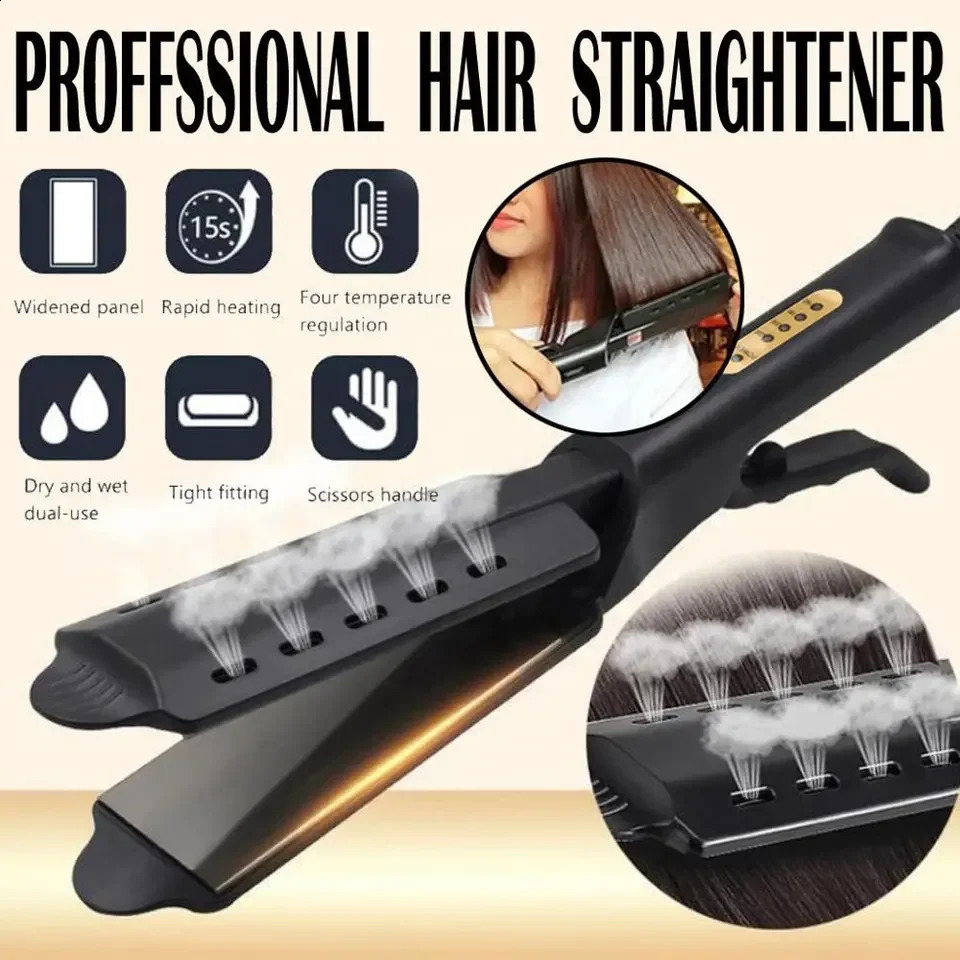 Wide Plate Ionic Flat Iron Hair Straightener Gray High Tech Professional Steam Hair Straightener Adjustable Temperature 4 Gear 240808