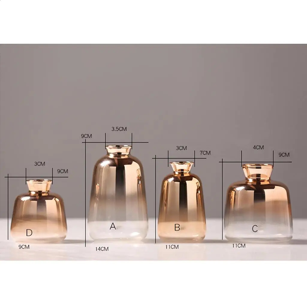Decorative Glass Flower Gold Bottle Transparent Pot Planter Tabletop Vase for Home Garden Wedding Office Decoration 240812 - view 7