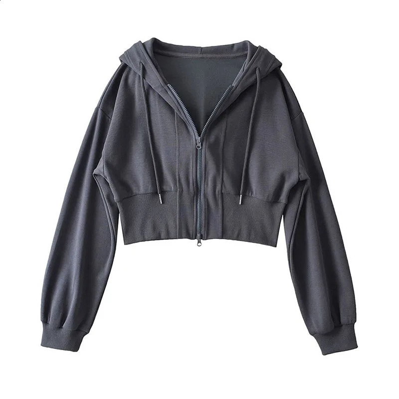 Xpqbb Y2K Streetwear Hoodie Women Korean Fashion Double Zipper Short Sweatshirt Female Casual Hooded Sports Long Sleeve Coat 240812