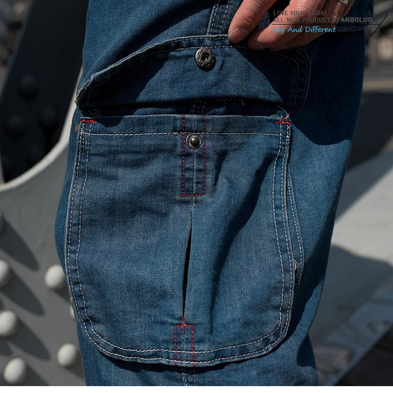 Summer Denim Cargo Cropped Pants Big Pocket Mens Shorts Hip Hop Loose Plus Fat Size Jean Short Male 240812