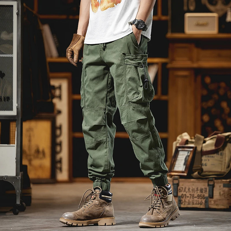 Outdoor paratrooper pants heavyduty retro casual work mens spring and autumn loose multi pocket 240812