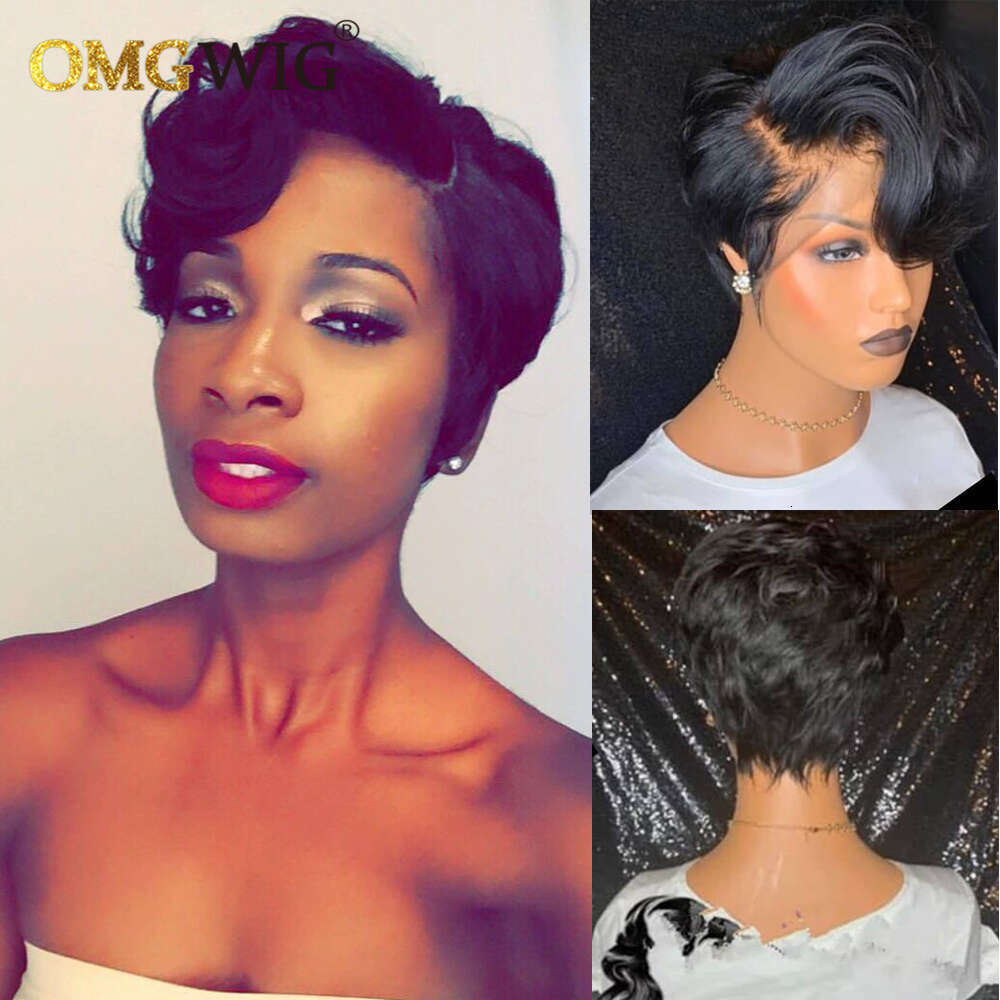 13X4 Lace Frontal Wig Brazilian Remy Human Hair Wigs For Women Wavy Preplucked Hairline 13X6x1side Part Short Bob With Bangs
