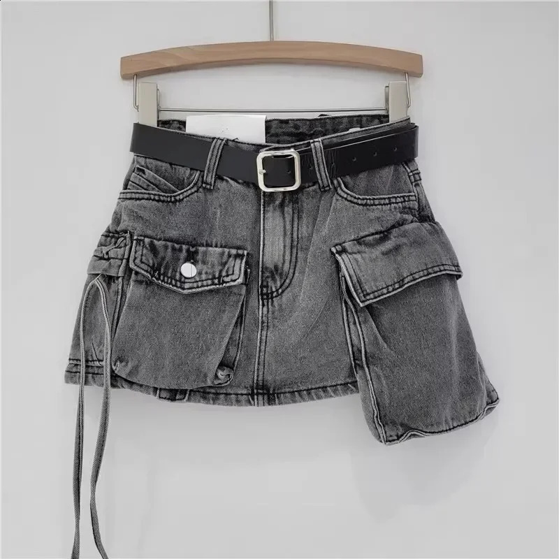 Y2K Fashion Irregular Pocket Cargo Denim Skirt Women Clothing Summer Sexy A-line Hip Skirts Female Bottoms Streetwear 240812