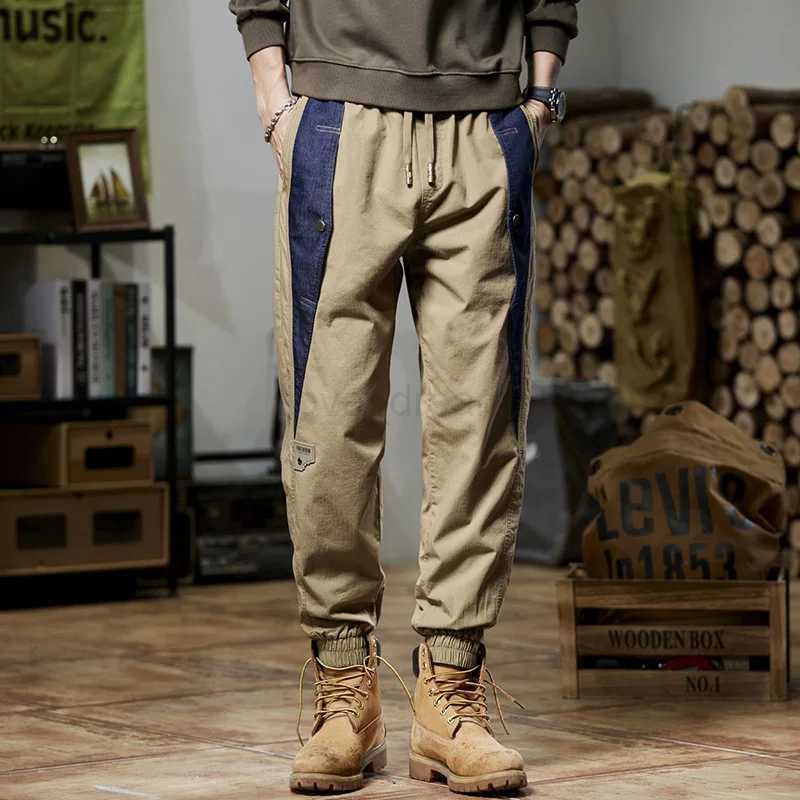 Fashion Stitching Workwear Casual Pants Mens Summer 2024 Trendy Personality Street Slim Fit Ankle-Tied Sports SweatpantsXJ240813