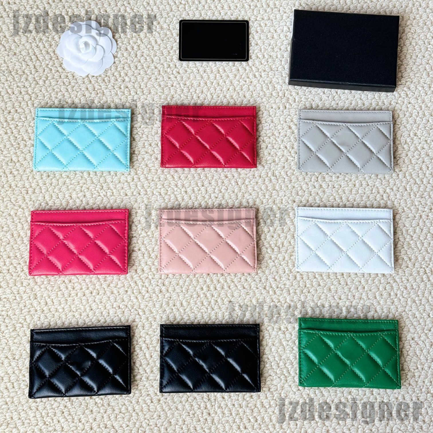 Luxury Sheepskin Leather Wallet Designer Credit ID Card Holder Purse Money Bags Plaid Cardholder Case For Men Women Cowhide Caviar Mini Cards Bag Coin Purse With Box