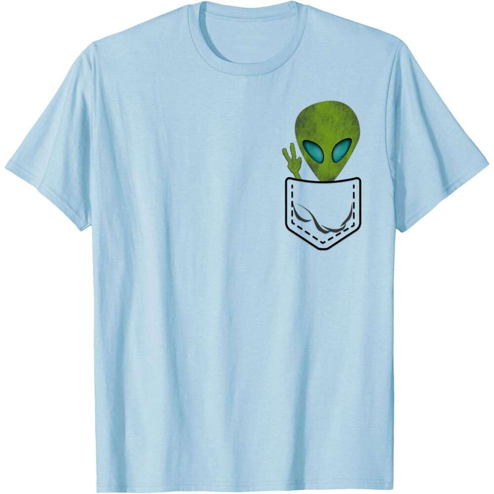 T shirt for Mens Alien Pocket Cool Funny Cute Peace UFO Gift T-Shirt Shirts Tshirt Graphic Tee Casual Tops Clothes Short sleeve