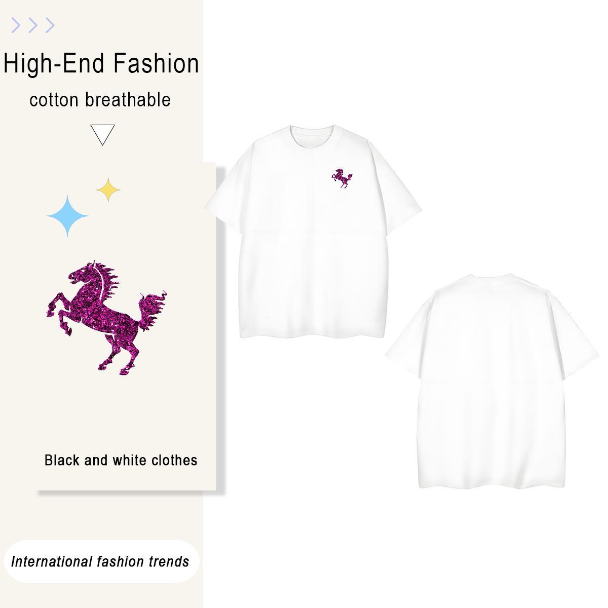 T Shirts Men 230g Cotton horse Casual Beach Breathable Short Sleeve Oversized 3XL 4XL Tshirt for Man Woman Free Shipping Wholesale Polos