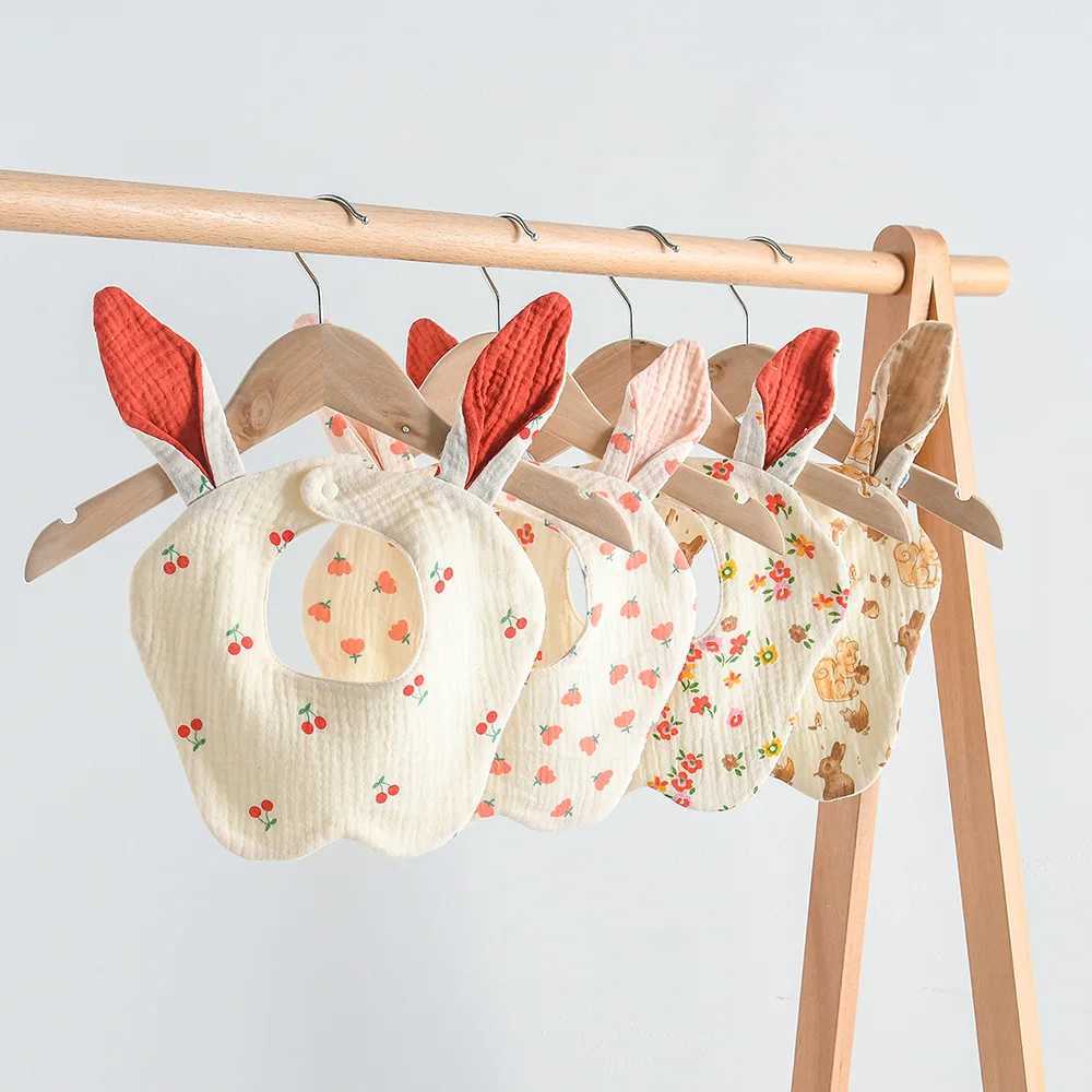 Bibs Burp Cloths New Rabbit Bear Ears Cotton Gauze Baby Bibs Infant Bib Newborn Soft Burp Cloths Bandana Scarf for Boy Girl Feeding Saliva TowelL4812