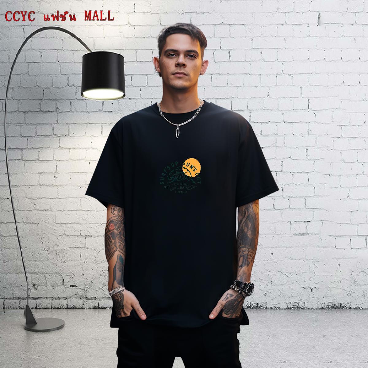 Wholesale Men Tshirts High Street Hip Hop 230g 100% Cotton Asian Size Breathable Short Sleeve sea wave T shirt Custom Clothings
