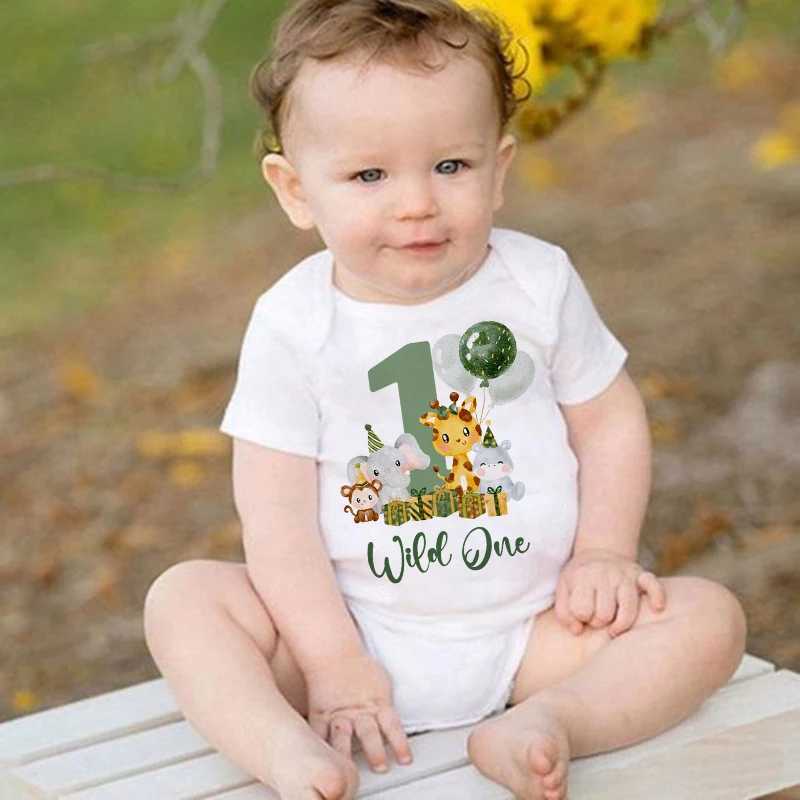 Wild One Birthday Baby Bodusuit Safari Animals Printed Romper Babys First Birthday Jungle Party Set Baby Shower Gift W240812