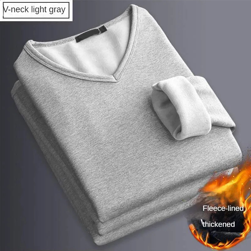 Korean Clothing Casual Mens White Thermal Fleece COTTON Fall Winter Underwear Long Sleeve Oversize Tshirt Tee Shirt 240812