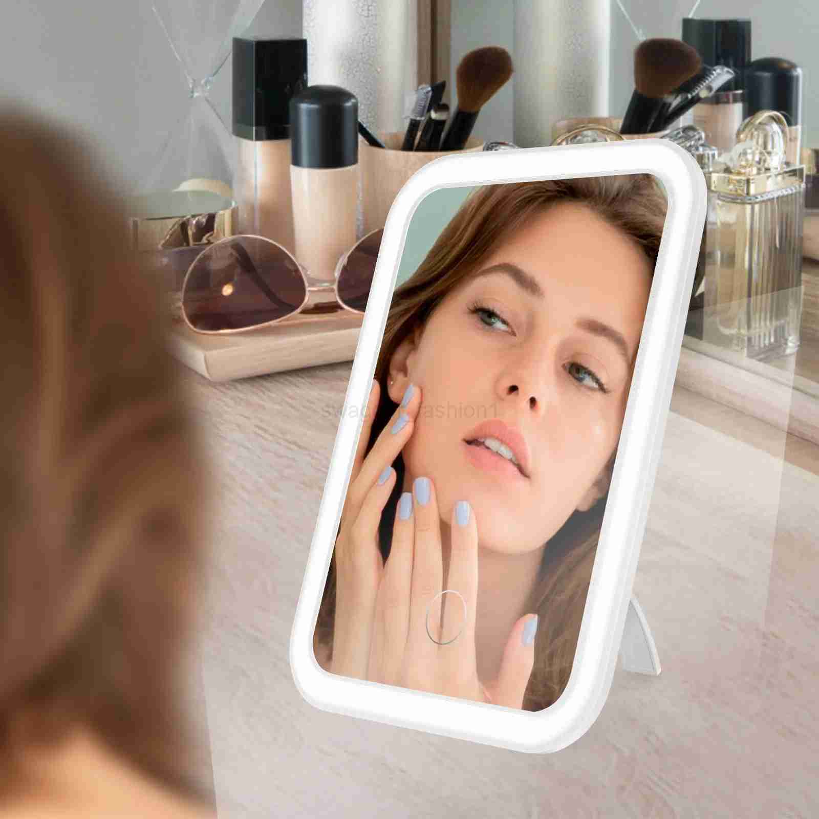 LED Makeup Mirror Lighted Cosmetic Mirror with Stand Dimmable Fill Light Len for Home Bedroom Desk Travel Portable Vanity MirrorXJ240813