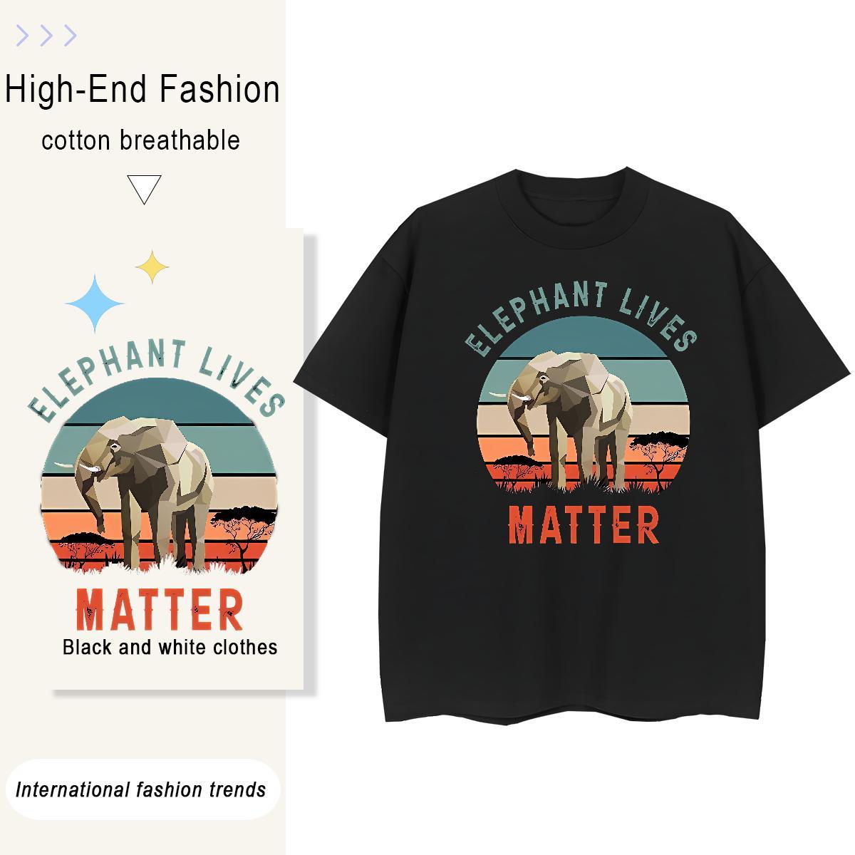 Custom Men Tops Tees Elephant Daily Outfit 100% Cotton 230g Wear Breathable Crew Neck Unisex Men T Shirts Black White