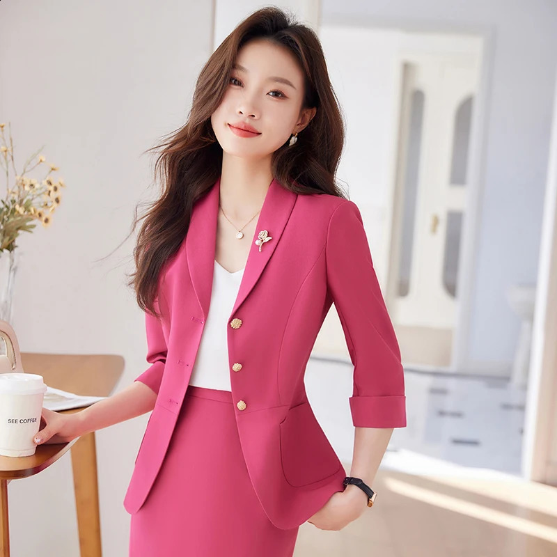 Naviu Office womens tight fitting French twopiece set half sleeved single chest short jackettight 2piece 240812