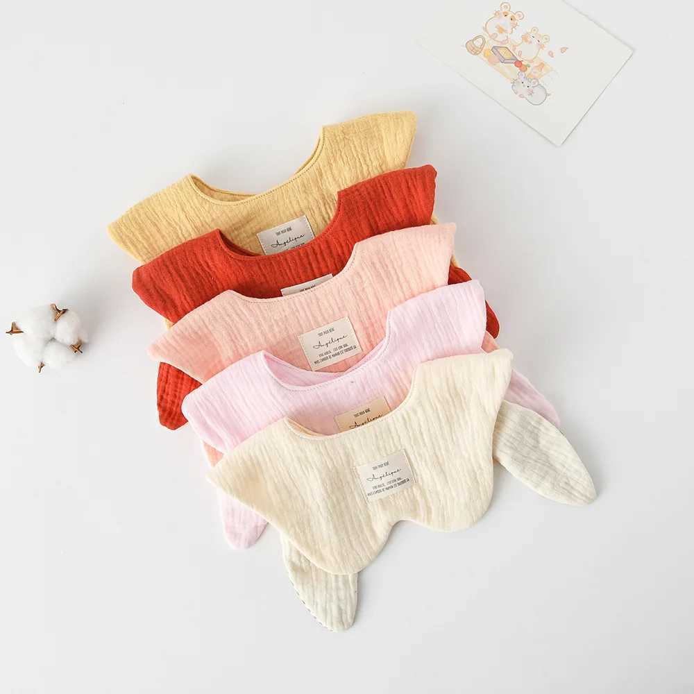 Bibs Burp Cloths Rabbit Bear Ears Wave Edge Cotton Gauze Baby Bibs New Solid Infant Bib Newborn Burp Cloths for Boy Girl Feeding Saliva TowelL4812
