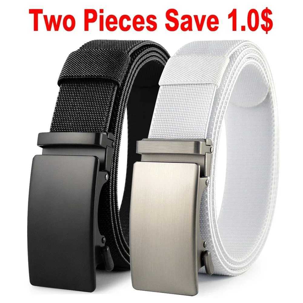 New Golf Sport Elastic Tactical Belt Metal Automatic Buckle Strong Elastic Nylon Mens Military Belt 115-150CM Large Size Belt W240807