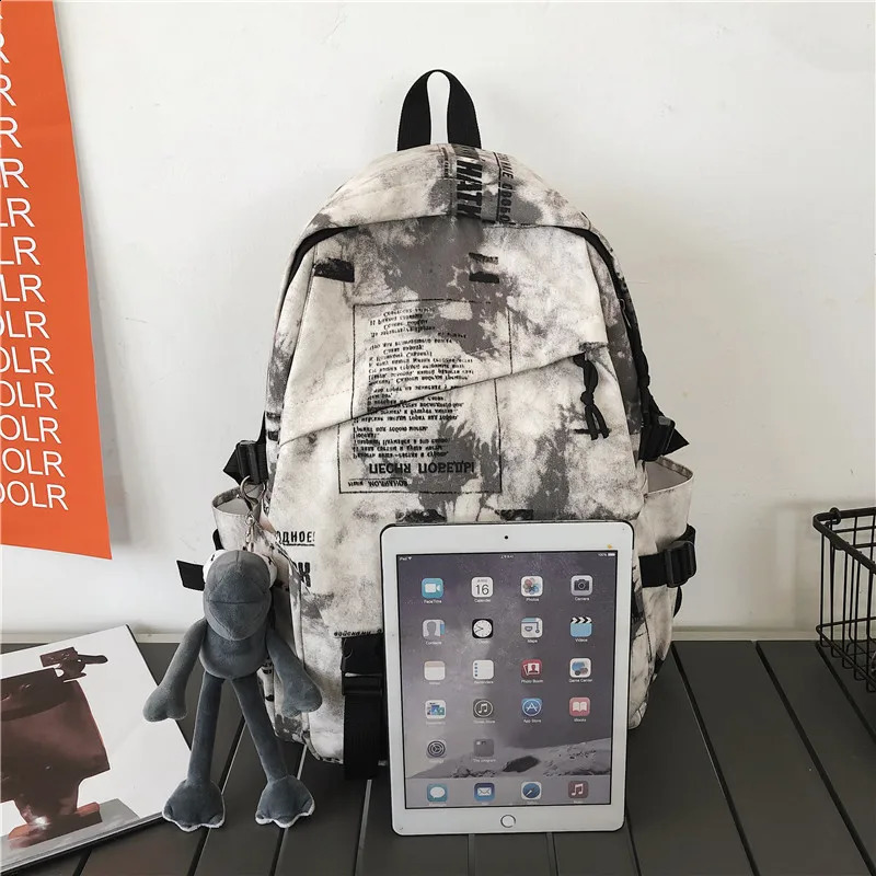 Womens Harajuku Cloud Printing Mens Backpack Student Nylon Laptop Cool 240813