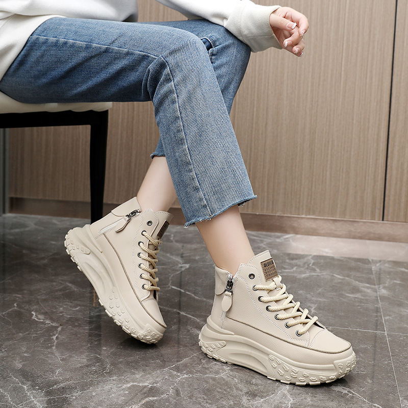 ZY Igh Top For Women In Autumn New S Round Toe Thick Sole Elevated Casual Board Shoes Street Photo Instagram Outdoor