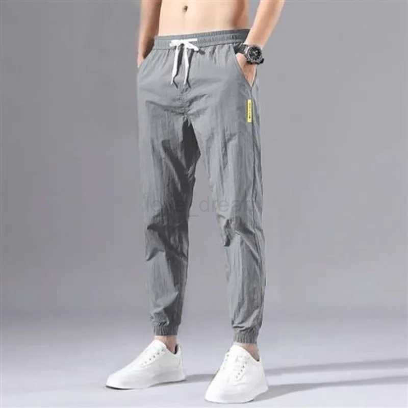 Summer New Fashion Trendloose Large Size Thin Lce Silk Breathable Korean Sports Mens Joggers Street Pants Casual Men SweatpantsXJ240813