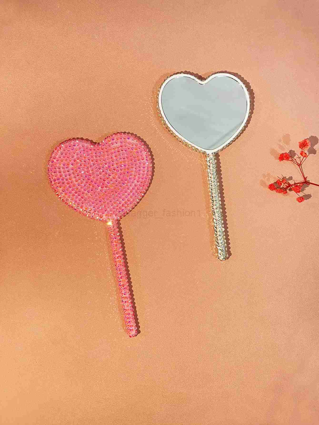 Diamond-encrusted love hand-held cosmetic mirror lollipop mirror heart-shaped handle mirror creative hand-made DIY small mirrorXJ240813