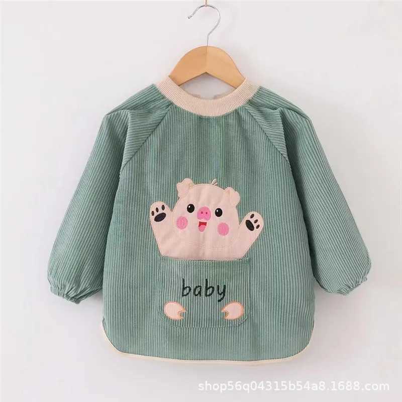 Bibs Burp Cloths Fashion Cotton Baby Bibs Corduroy Kid Eating Clothing Childrens Long Sleeves Feeding Smock Bib Baby Apron Bandana Bebes BibsL4812