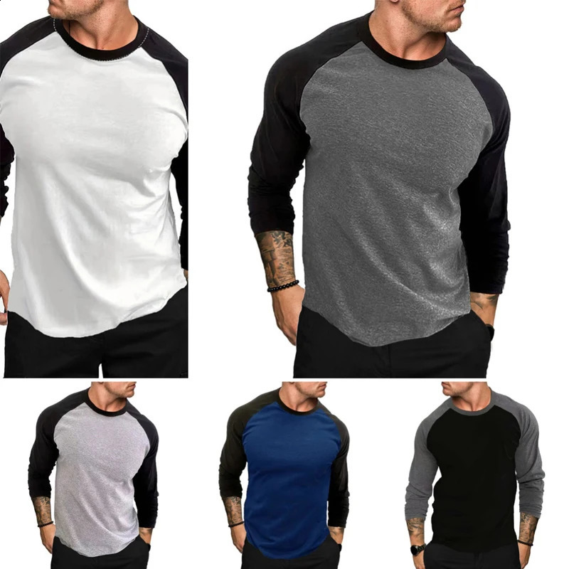Men Long Sleeve t Shirt Fashion Casual Tops Gym Fitness t-Shirt Breathable Patchwork Tee Shirt Sport Running Shirts Man Clothing 240812