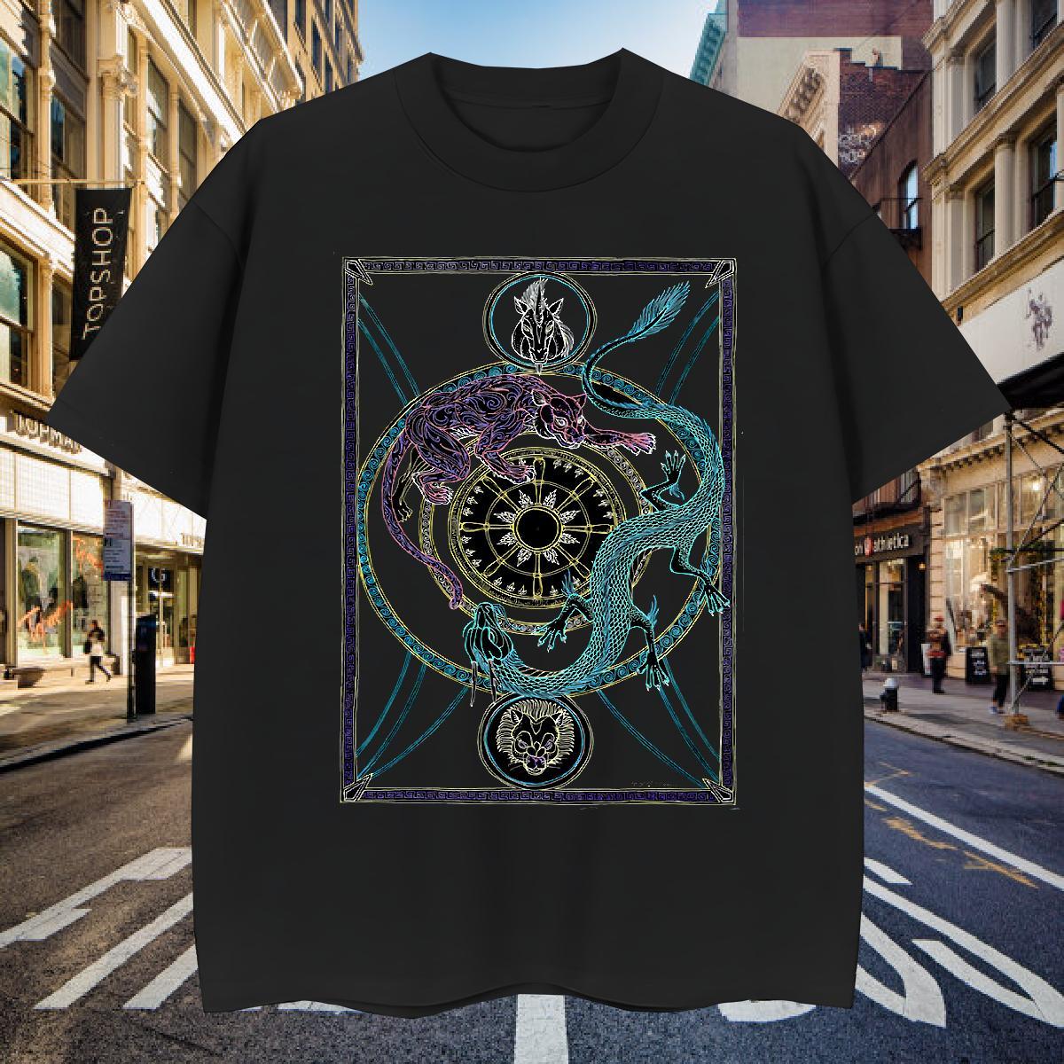 T-Shirts for Men 230g 100% Cotton dragon Street Wear Round Neck Short Sleeve Custom Printing Men Clothes T-Shirt Brand TOP Quality Tops