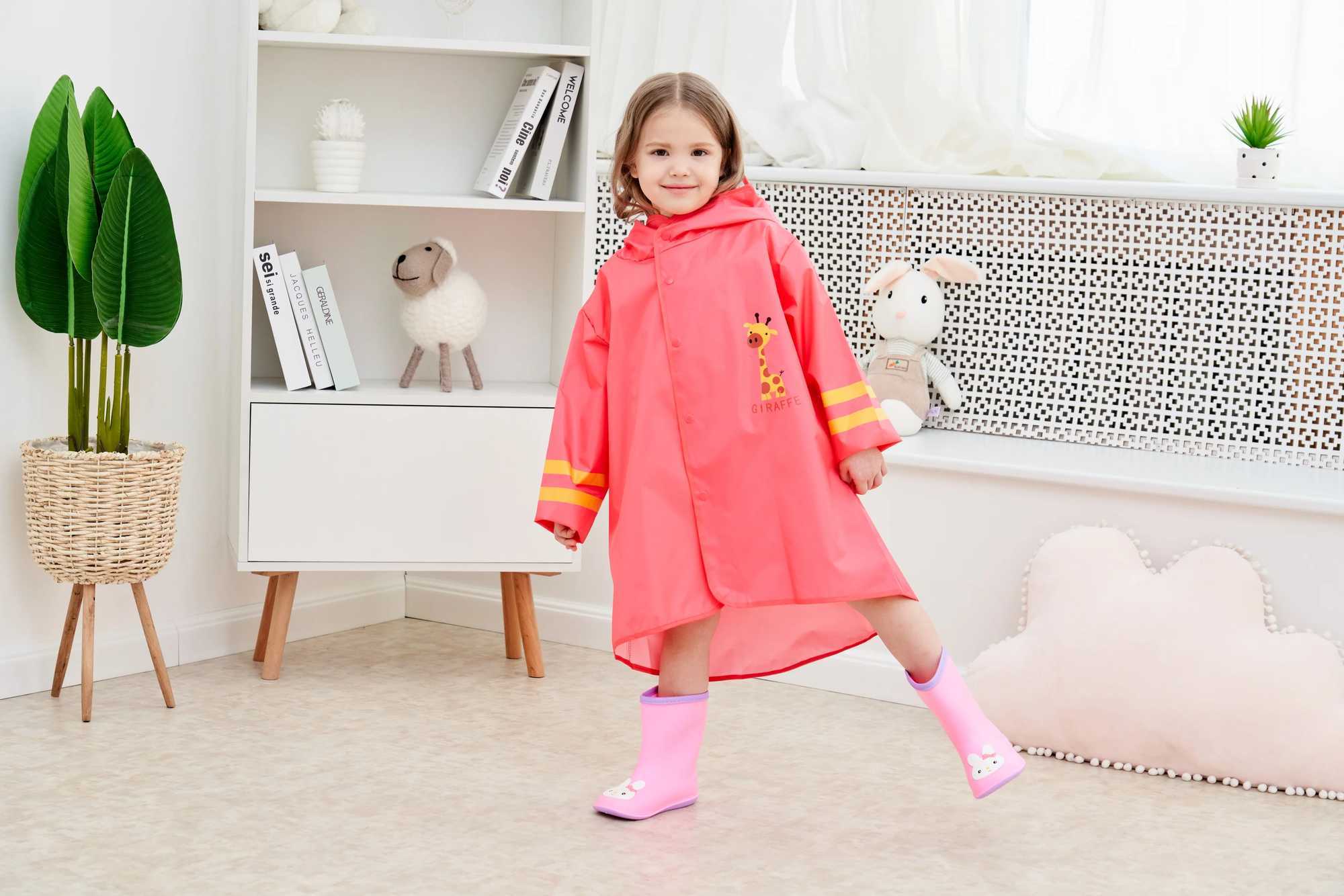Kids Rain Gear Ultra-light Waterproof Children Strap suspender pants and poncho Y240810