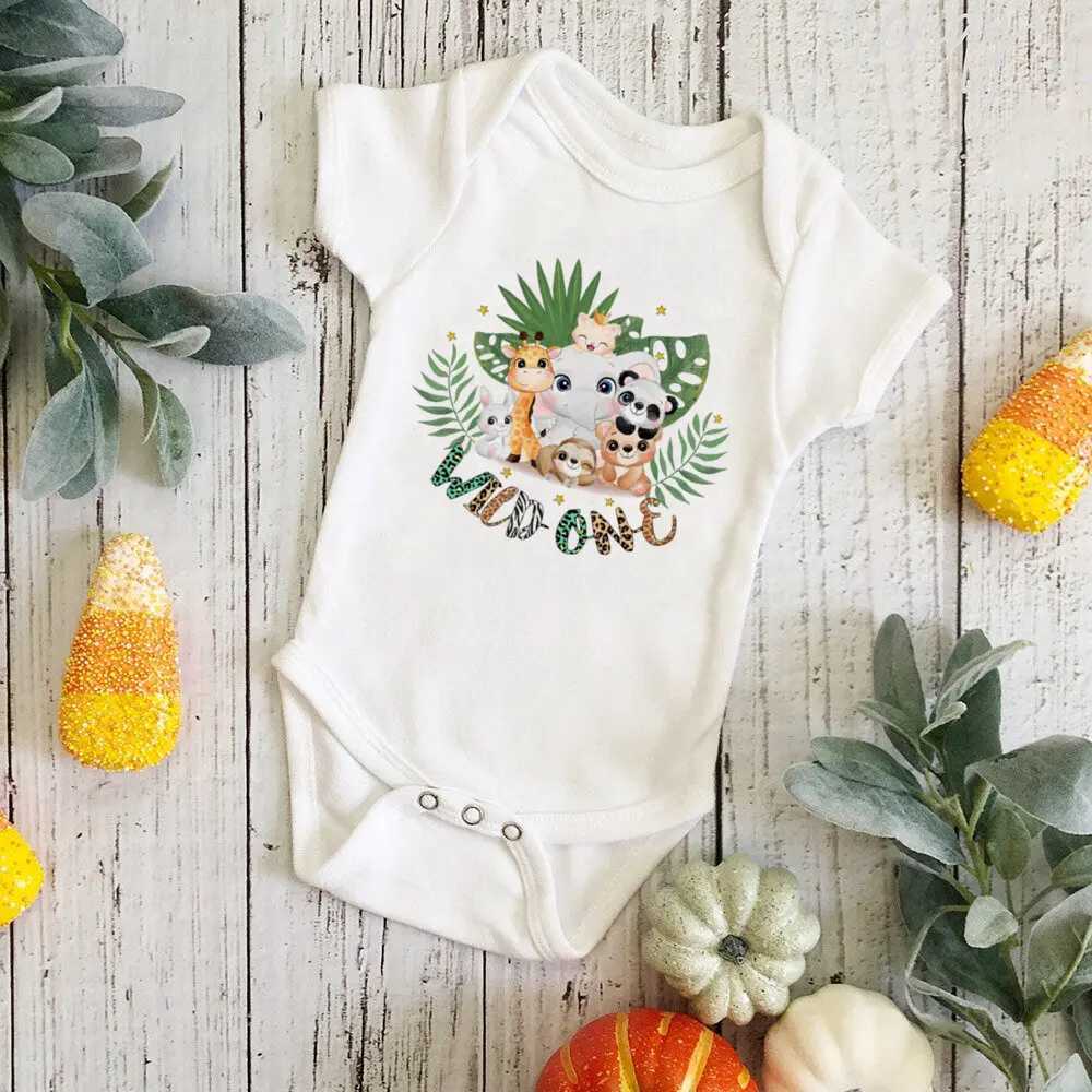 Wild One Birthday Baby Bodusuit Safari Animals Printed Romper Babys First Birthday Jungle Party Set Baby Shower Gift W240812