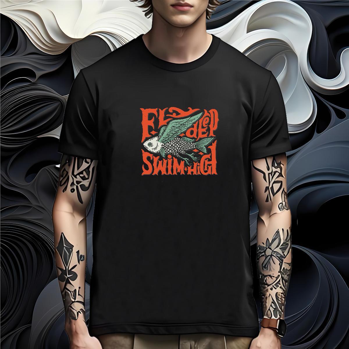 Cool Design T Shirt For Man fish Crew Neck Summer Casual Custom Big Size 230g Pure Cotton Mens Tshirts New Designer Clothes