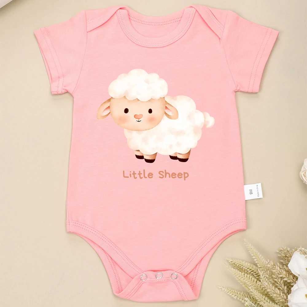 Cute little lamb baby clothing cartoon animal print cotton high-quality newborn tight fitting clothes O-neck short sleeved summer W240812
