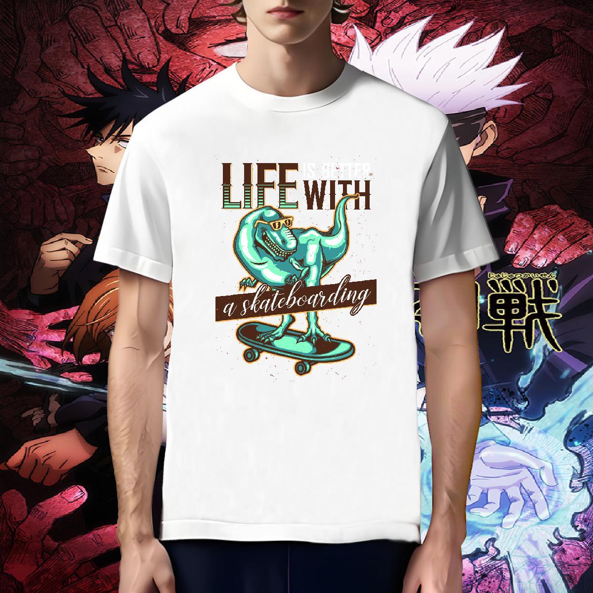Cool Design T-Shirts for Men dinosaur Breathable Crew Neck Hip Hop Street Anime 230g 100% Cotton Men Tops Tees DIY Top Tees