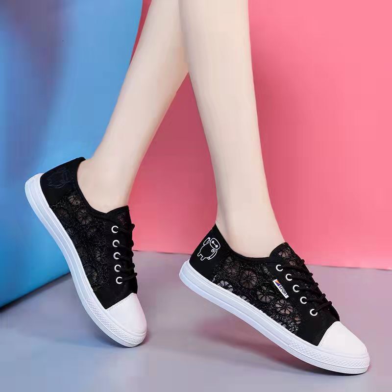 Ddmysports Summer New Lace Breathable White Women S Korean Edition Student Mesh Canvas Flat Plate Shoes Outdoor