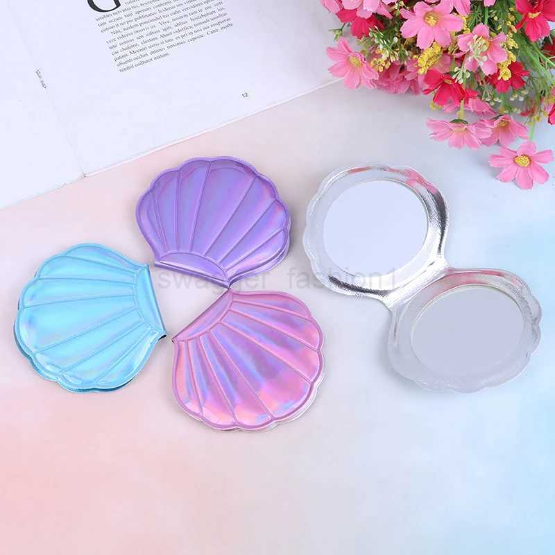Shell Compact Mirror Makeup Mirror Portable PU Leather 1 2 Magnifier Make Up Mirrors Girls 2-Face Pocket Cosmetics Mirror 1PCSXJ240813