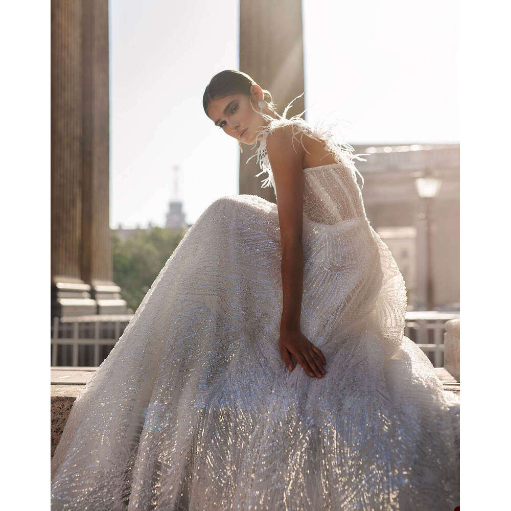 Style Simple A E Gown Wedding Dresses One Shoulder Sequins Lace Bridal Gowns Big Vestidos De Novia Custom Size Colour s