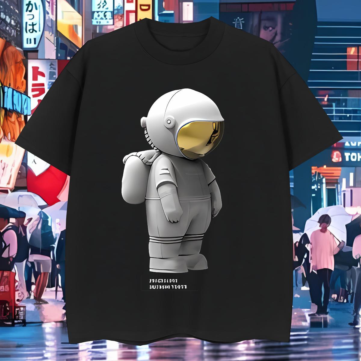 T Shirt For Man 230g 100% Cotton spaceman Street wear Hip Hop Short Sleeve O-Neck White Plus Size Men Clothes T-Shirt Brand Classic Wear