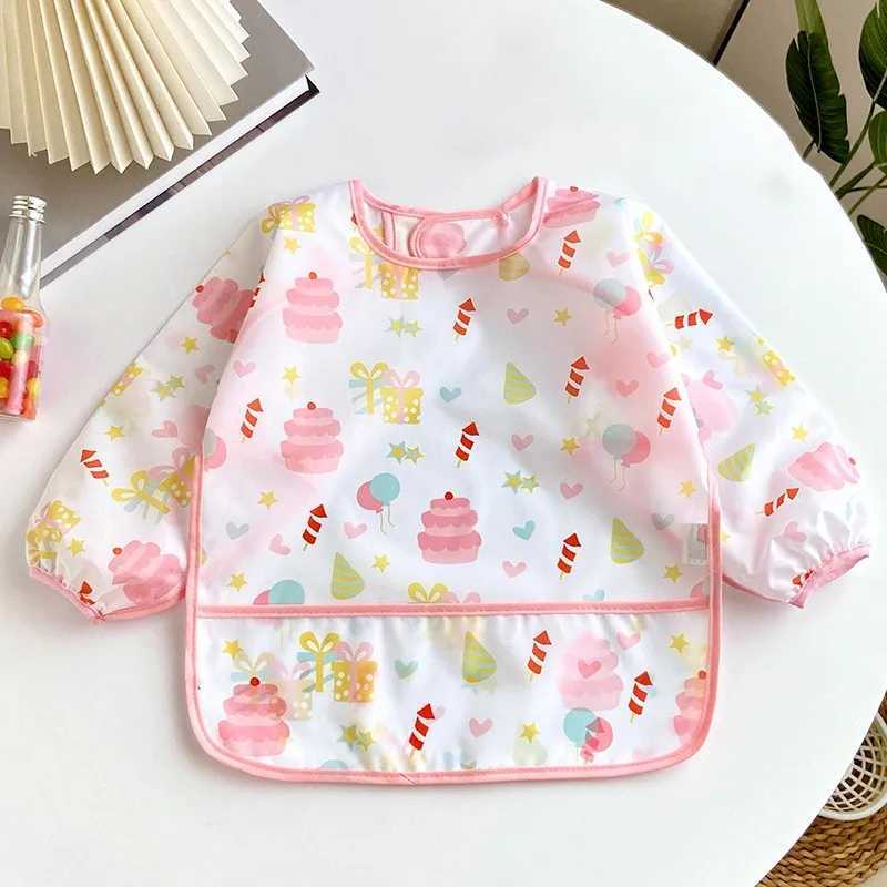 Bibs Burp Cloths Baby Bibs Cute Colorful Cartoon Waterproof Bib Infant Eating Children Drawing Long Sleeve Apron Self Feeding Baby 0-3 YearsL4812