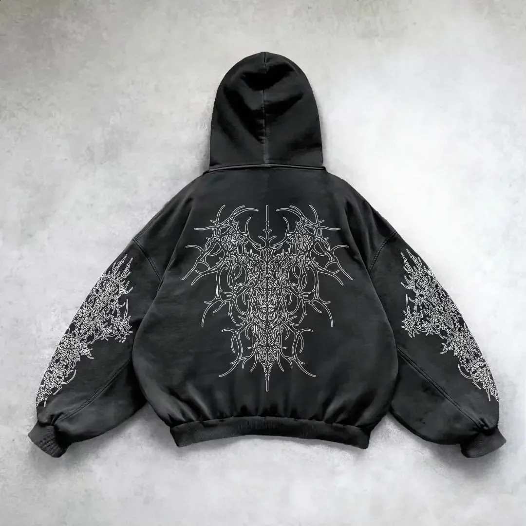Y2K Harajuku 90s Retro Punk Solid Color Printed Mens Casual Hoodie American Gothic Fashion Couple Casual Hoodie240812