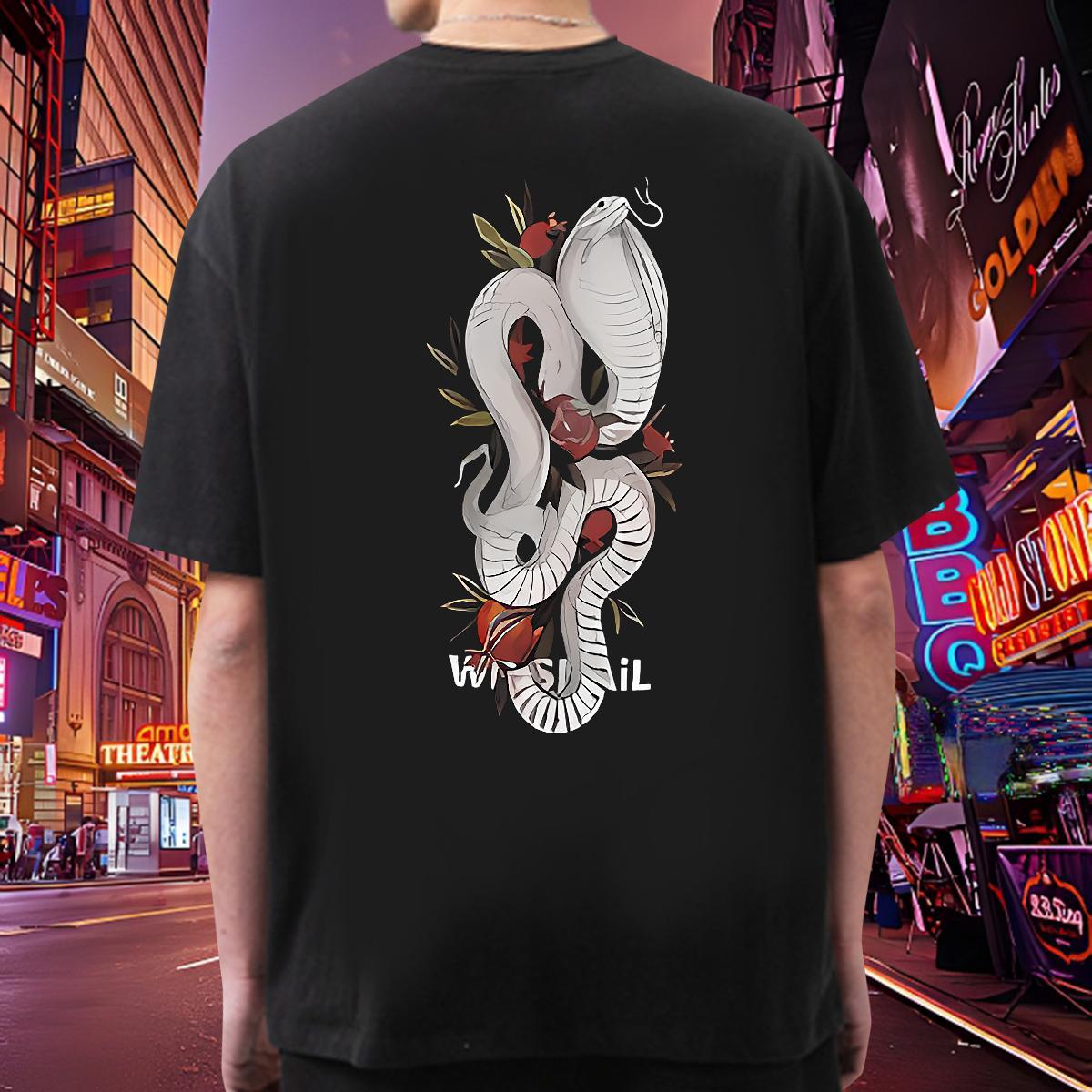 Loose Mens T Shirts snake Breathable Short Sleeve Daily Wear Black Oversized 230g 100% Cotton Tshirts Classic Tees Shirts