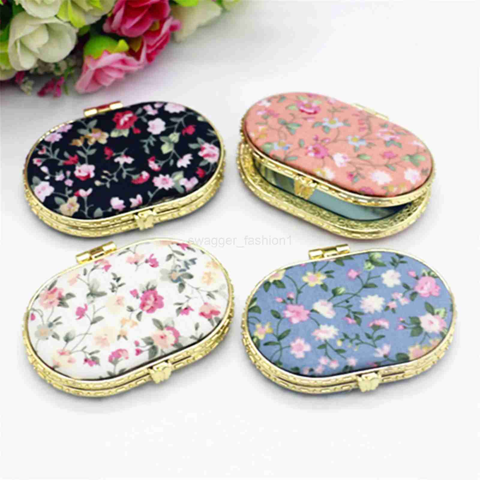 Vintage Foldable Makeup Mirror Mini Heart Round Makeup Vanity Mirror Portable Hand Mirrors Compact Mirror Pocket Cosmetic MirrorXJ240813