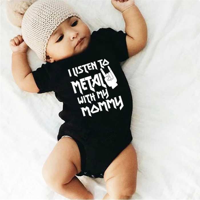 I listen to my mom and dads metal baby bodysuits cotton baby short sleeved jumpsuits baby boys and girls clothing W240812