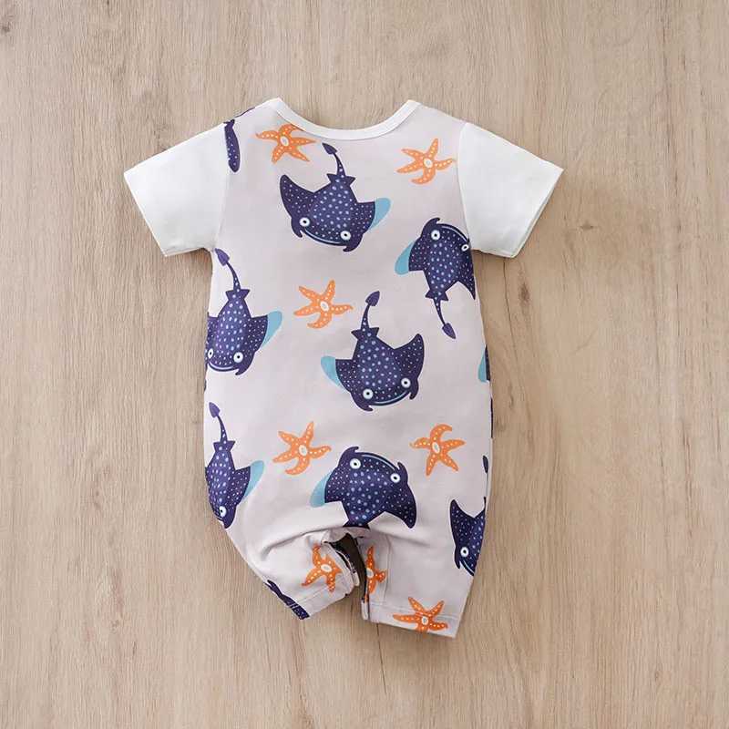 Newborn baby jumpsuit clothing jumpsuit Onesies short sleeved printed clothing summer round neck outdoor sports for children 0-18 months W240812