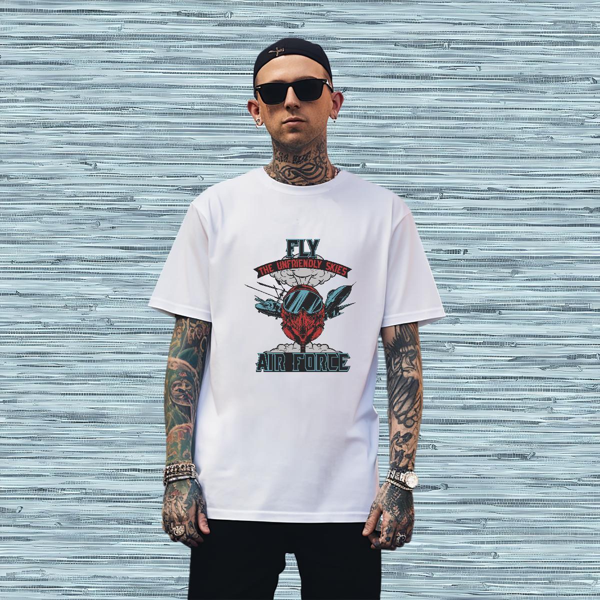 Wholesale plane Mens T Shirts Casual Beach Men Tees 230g 100% Cotton Casual New Crew Neck Skull Tops Tees