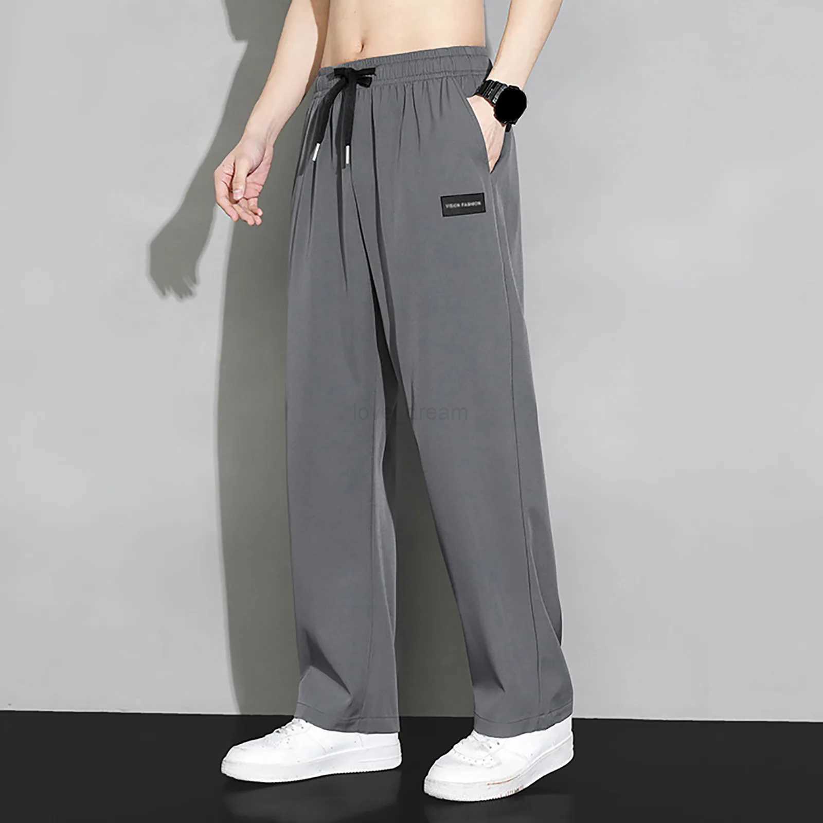 Summer Ice silk Quick Dry Pants Mens Joggers Loose Pants Oversize Straight Casual Pants Pocket Tracksuit Fitness Training PantsXJ240813