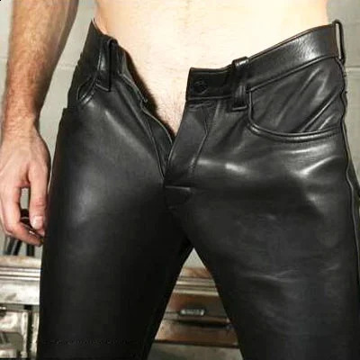 Men Stretchy Leather Pants Slim Clothing PU Skinny Wet Look Tights Long 240812