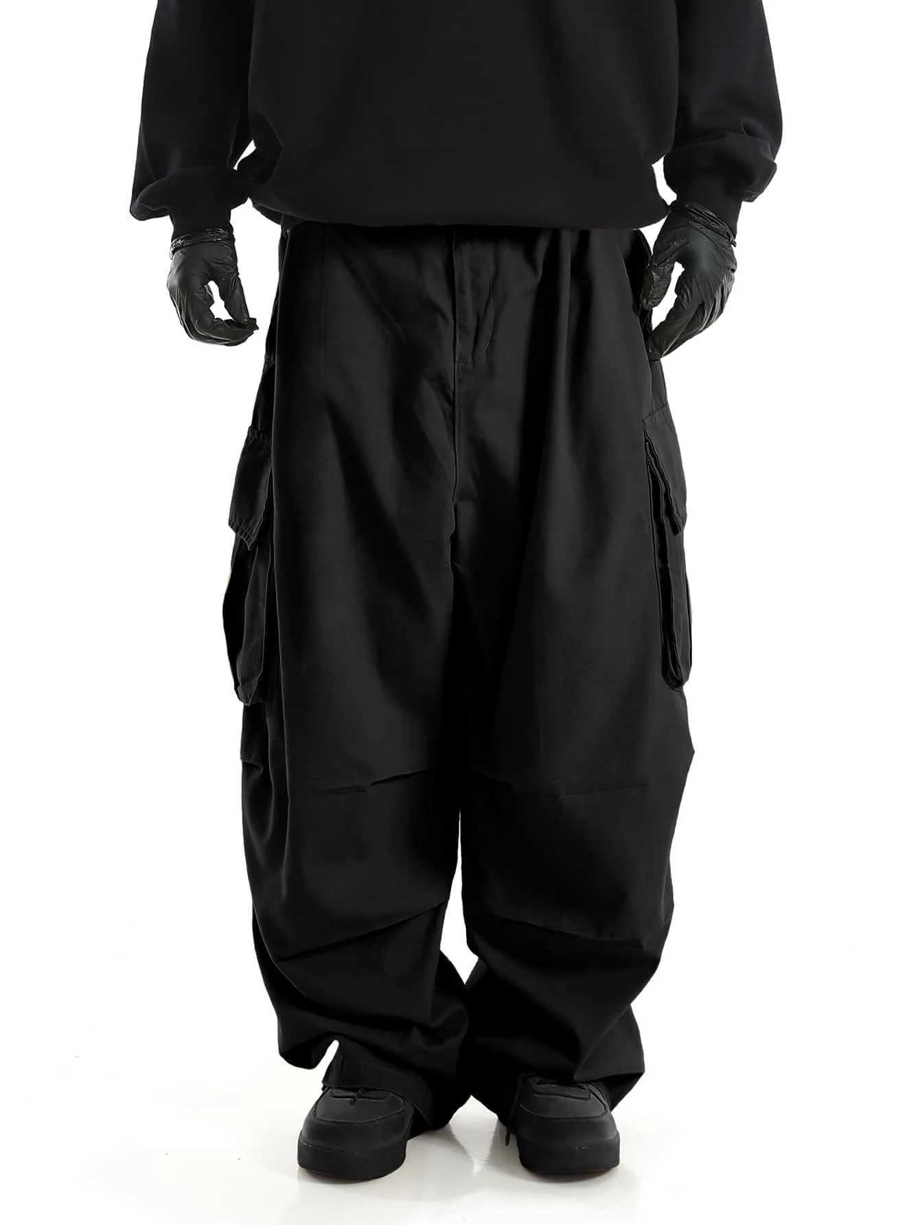 Classic Design Multi Flap Pockets Cargo PantsMens Loose Fit Drawstring Cargo PantsFor SkateboardingStreetOutdoor CampingXJ240813